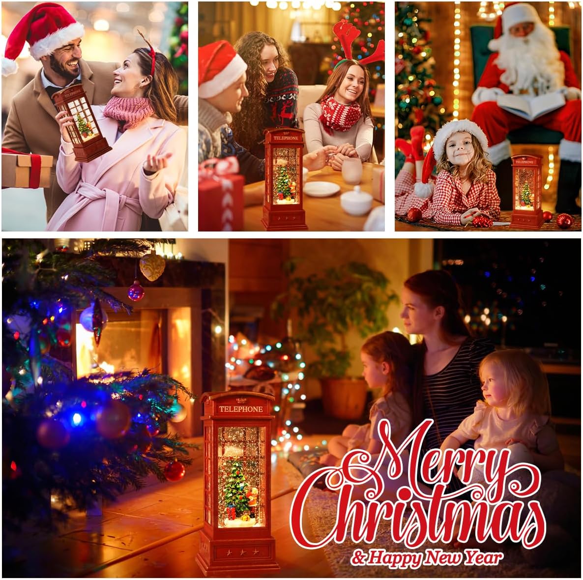 Christmas tree snow globe - glittering winter snow phone booth