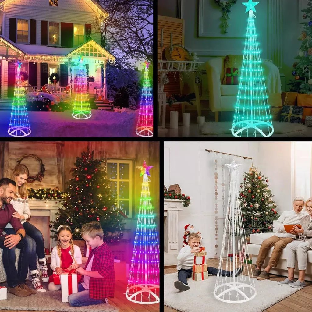 Christmas cone tree lights with star toppers