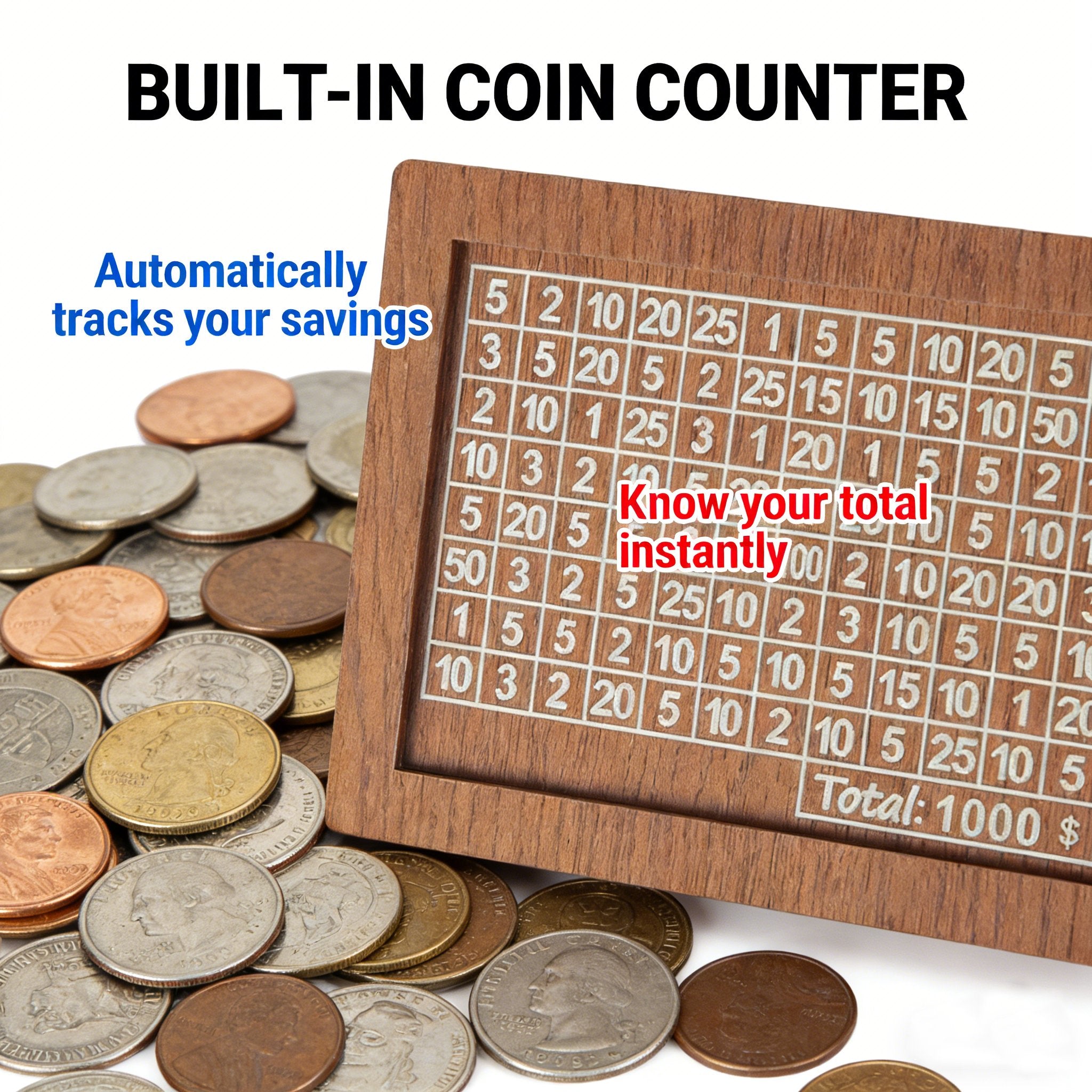 Cash Vault Wooden Savings Box – $10,000 Money Box with Coin Counter