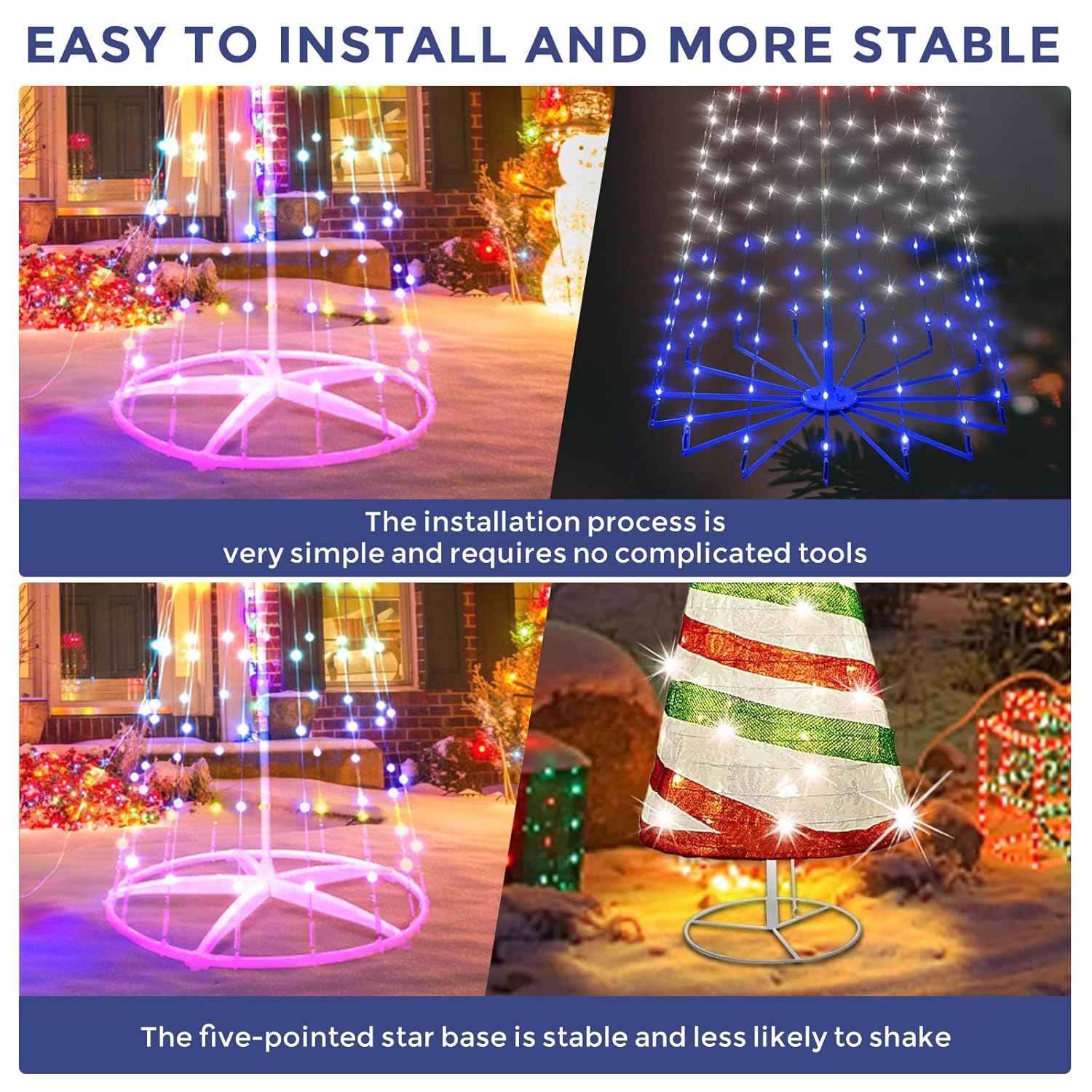 Christmas cone tree lights with star toppers