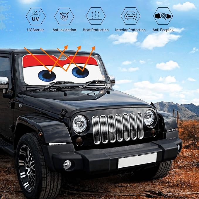 Cartoon Eyes Car Sun Shade for Windshield, Sun Shade Accessories Foldable